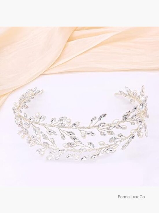 Crystal Headband Wedding Headdress Rhinestone Hairpiece Double Layer Gold main image 6